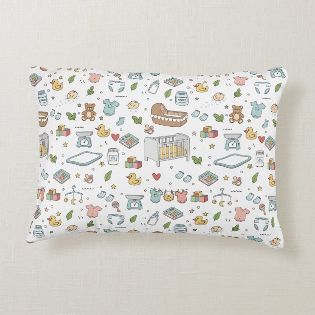 Pastel Teddy Bear Duck Decorative Nursery Pillow (Back)