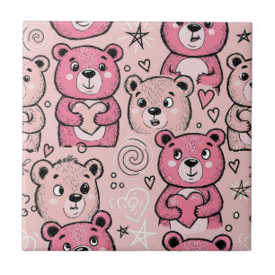 Pastel Teddy Bear Heart Pattern Tile