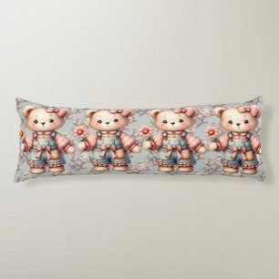 Pastel Teddy Bear Holding Flower Wearing Overalls Body Pillow