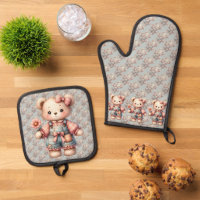 Pastel Teddy Bear Holding Flower Wearing Overalls