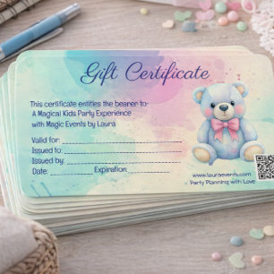 Pastel Teddy Bear Kids Party Gift Certificate Card