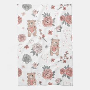 Pastel Teddy Bear Nursery Pattern Kitchen Towel