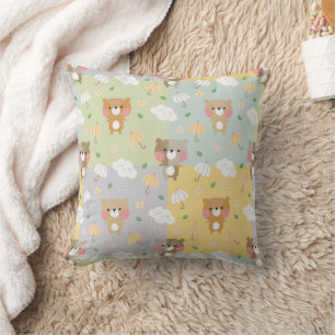 Pastel Teddy Bears and Cute Rain Clouds Throw Pillow