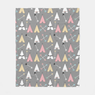 Pastel Teepees and Arrows Custom Pattern Fleece Blanket