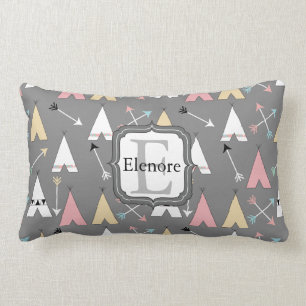 Pastel Teepees and Arrows Monogram Lumbar Pillow
