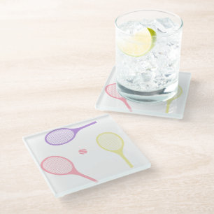 Pastel Tennis Rackets with Tennis Ball    Glass Coaster