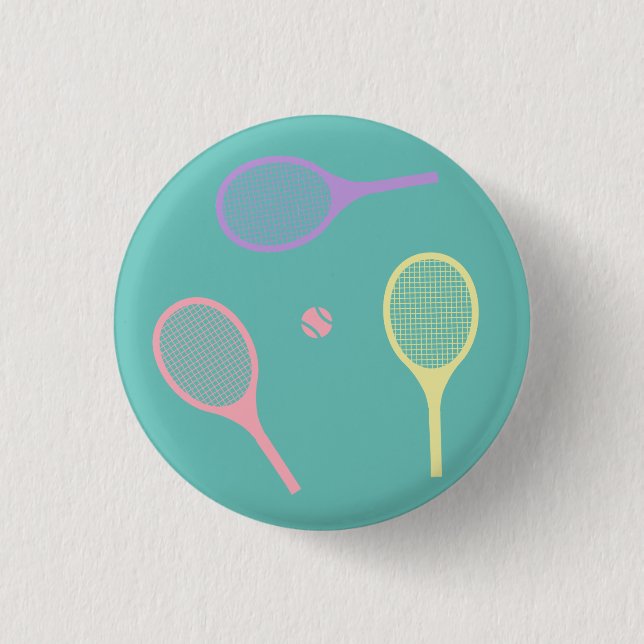 Pastel Tennis Rackets with Tennis Ball on Green   1 Inch Round Button (Front)