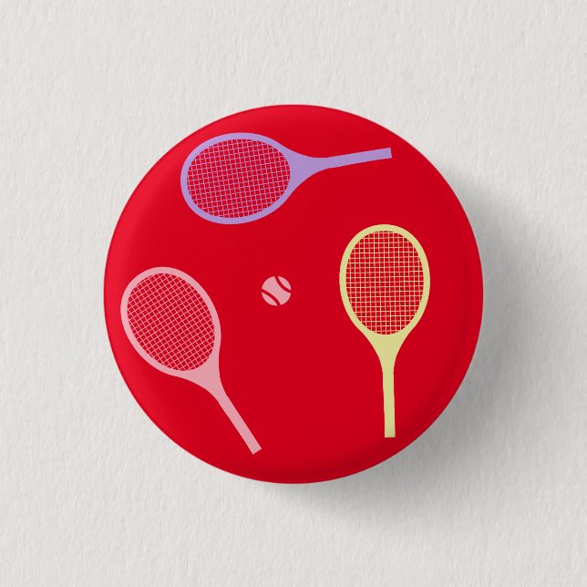 Pastel Tennis Rackets with Tennis Ball on Red   1 Inch Round Button (Front)
