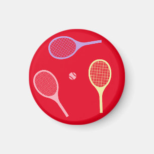 Pastel Tennis Rackets with Tennis Ball on Red  Magnet