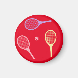 Pastel Tennis Rackets with Tennis Ball on Red Magnet
