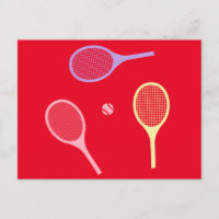Pastel Tennis Rackets with Tennis Ball on Red     
