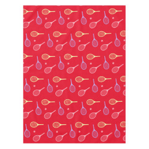Pastel Tennis Rackets with Tennis Ball on Red   Tablecloth
