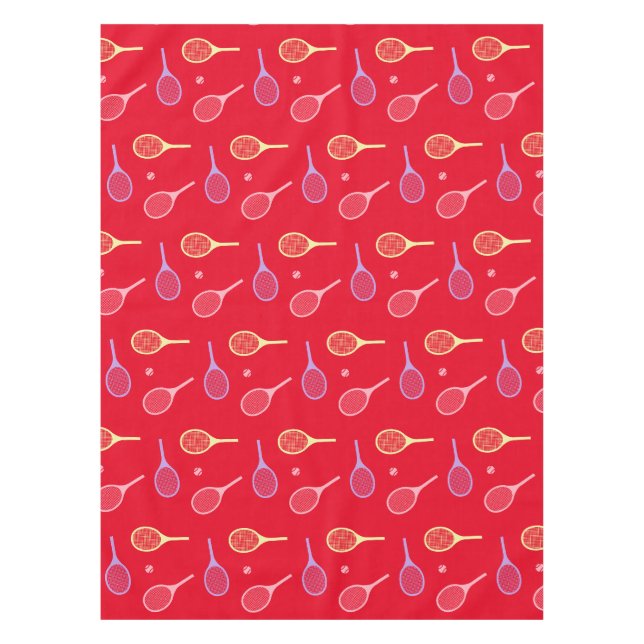 Pastel Tennis Rackets with Tennis Ball on Red   Tablecloth (Front)
