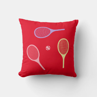 Pastel Tennis Rackets with Tennis Ball on Red      Throw Pillow