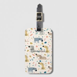 Pastel Terrazzo Funny Cute Dog Pattern Luggage Tag