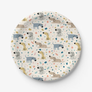 Pastel Terrazzo Funny Cute Dog Pattern Paper Plate