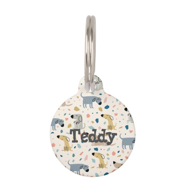 Pastel Terrazzo Funny Cute Dog Pattern Pet Tag (Front)
