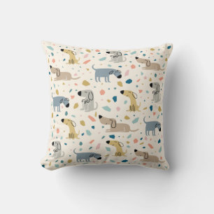 Pastel Terrazzo Funny Cute Dog Pattern Throw Pillow