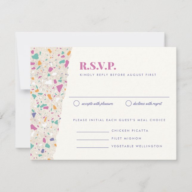 Pastel Terrazzo Slab Wedding Invitation RSVP Card (Front)
