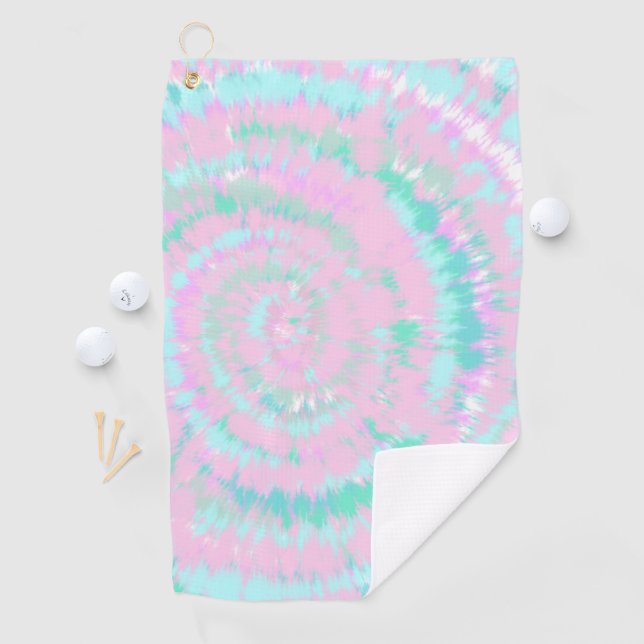 Pastel Tie Dye Pattern Pink Aqua Mint Green Golf Towel (InSitu)
