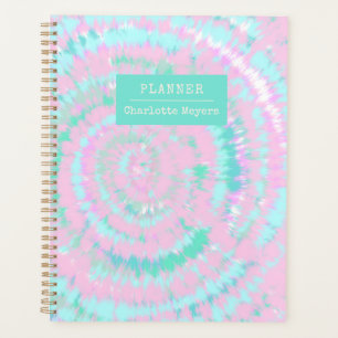 Pastel Tie Dye Pattern Pink Aqua Mint Personalized Planner