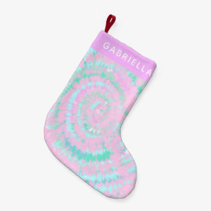 Pastel Tie Dye Pattern Pink Aqua Mint Personalized Small Christmas Stocking