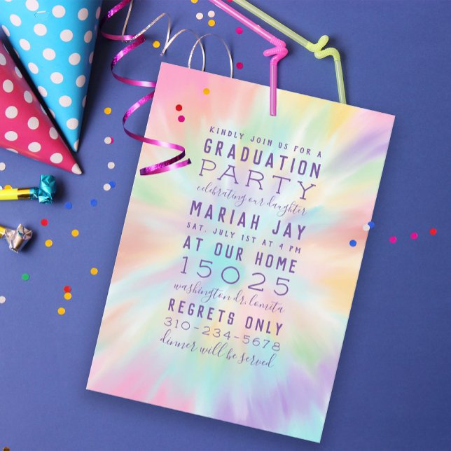 Pastel Tie Dye Typography Graduation Party Invitation (Creator Uploaded)