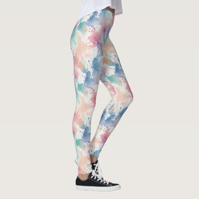 Pastel Tie Dye Watercolor Soft Rainbow Pattern Leggings (Right)