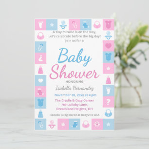 Pastel Tiny Icons Baby Shower Invitation