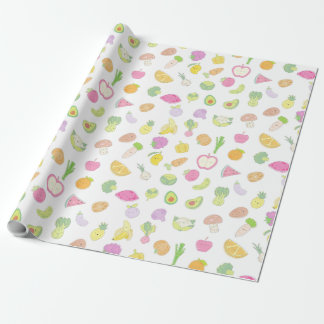 Pastel-toned Cute Fruits and Vegetables Pattern Wrapping Paper