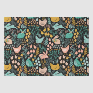 Pastel tones Easter symbols pattern on black Tissue Paper