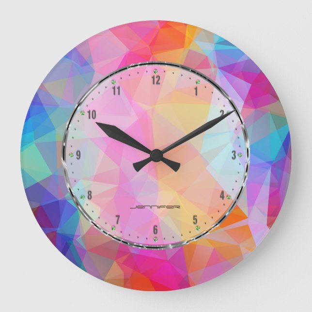 Pastel Tones Geometric Polygonal Pattern 2 Large Clock (Front)