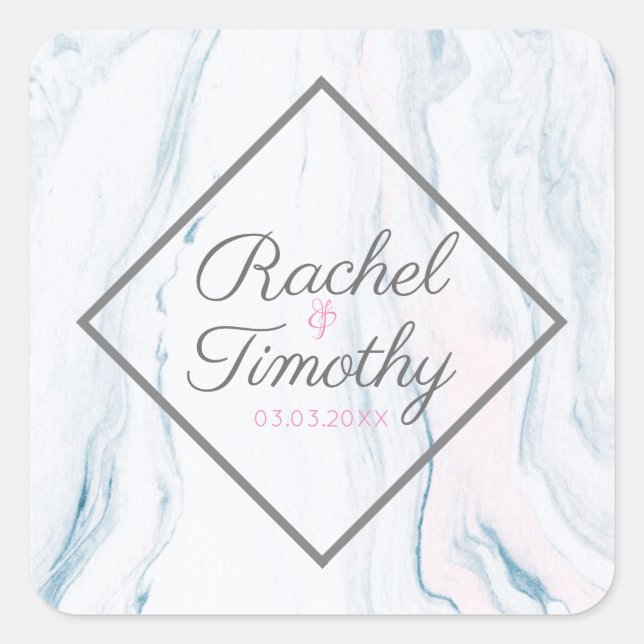 Pastel Tones Marble Stone- Save The Date Square Sticker (Front)