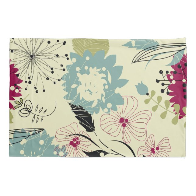 Pastel Tones Retro Floral Design Pillowcase (Back)