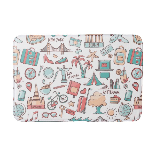 Pastel Tourist Pattern Bath Mat (Front)