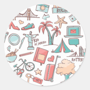 Pastel Tourist Pattern Classic Round Sticker