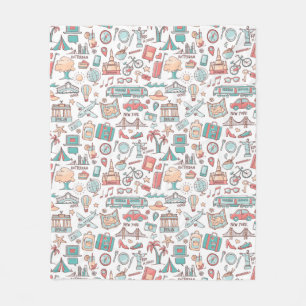Pastel Tourist Pattern Fleece Blanket