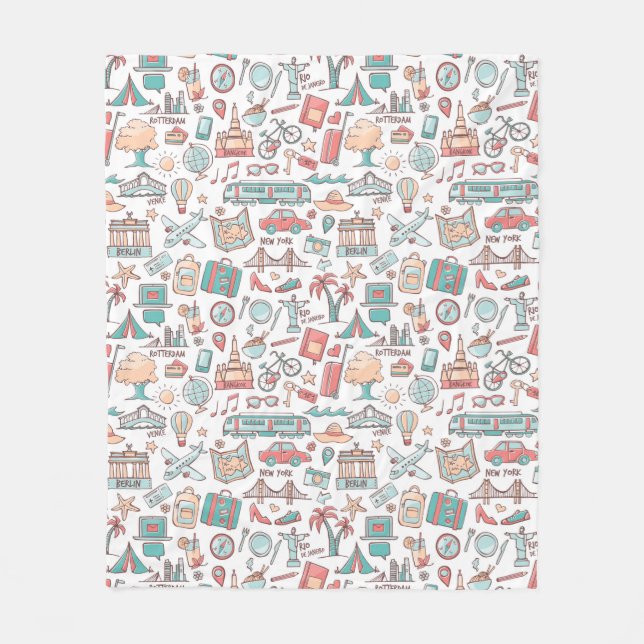 Pastel Tourist Pattern Fleece Blanket (Front)