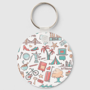 Pastel Tourist Pattern Keychain