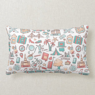 Pastel Tourist Pattern Lumbar Pillow
