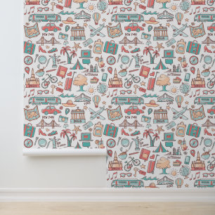 Pastel Tourist Pattern Wallpaper