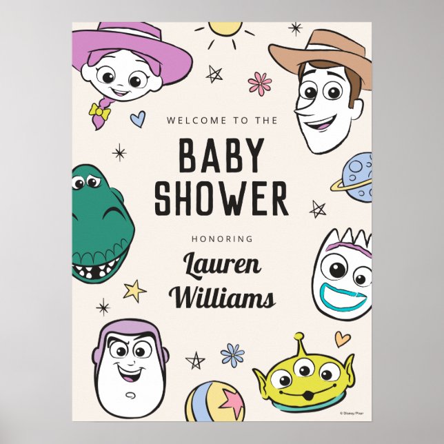 Pastel Toy Story Characters Baby Shower Poster (Front)