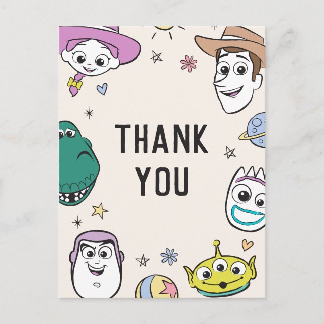 Pastel Toy Story Characters Thank You Postcard (Front)