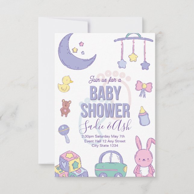 Pastel Toys Gender Neutral Baby Shower Invitation (Front)