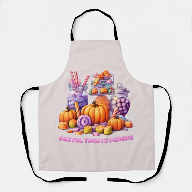 Pastel Treats Parade – Cute Candy & Pumpkin Apron (Front)
