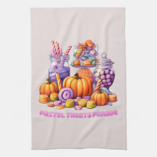 Pastel Treats Parade – Cute Candy & Pumpkin Kitchen Towel