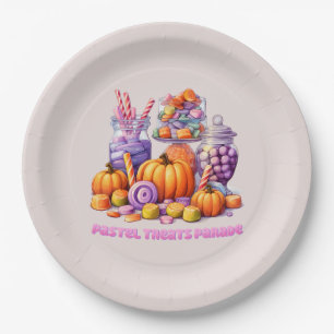 Pastel Treats Parade – Cute Candy & Pumpkin Paper Plate