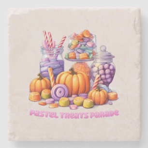 Pastel Treats Parade – Cute Candy & Pumpkin Stone Coaster