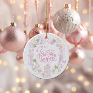 Pastel Treats Sweet Holiday Wishes Ceramic Ornament