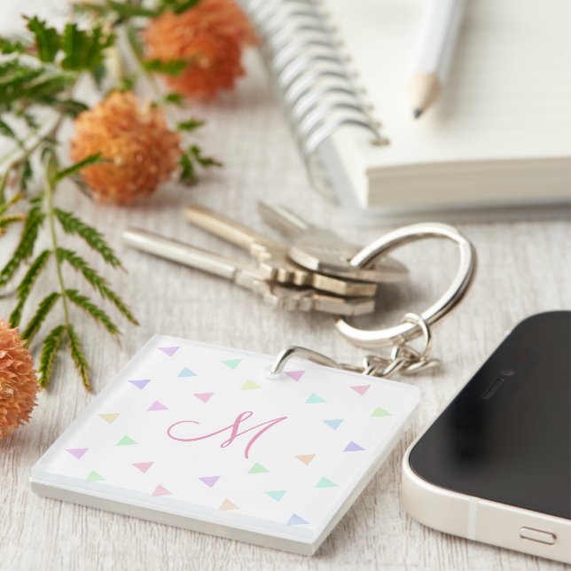 Pastel Triangles Pattern Multicolor Keychain (Front Right)